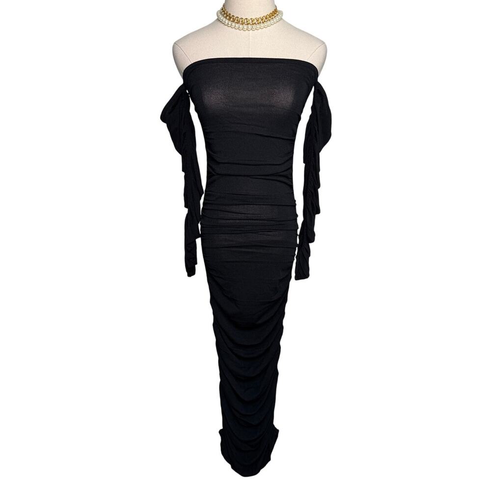 Altuzarra Trikera Off-Shoulder Jersey Maxi Dress sheer long sleeve black size XS - Picture 8 of 16
